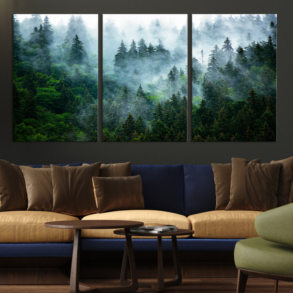 Misty Forest Wall Art Canvas Print | Framed Foggy Mountain Landscape