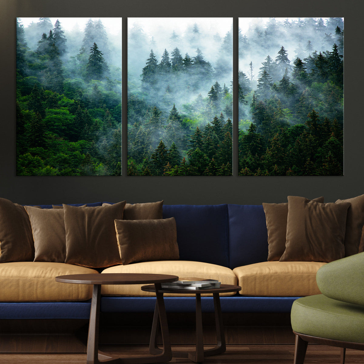 Misty Forest Wall Art Canvas Print | Framed Foggy Mountain Landscape
