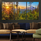 Forest Sunset Wall Art Canvas Print | Green Pines in Golden Light