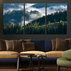 Misty Forest Wall Art Canvas Print | Pine Hills with Foggy Trees
