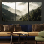 Misty Valley Wall Art Canvas Print | Foggy Forest and Pine Trees