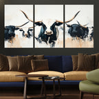 Texas Longhorn Wall Art Canvas Print | Majestic Horned Bull in Black and White