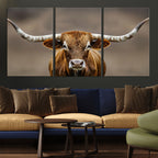 Texas Longhorn Wall Art Canvas Print | Rustic Brown Bull Western Decor