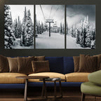 Snowy Pines Wall Art Canvas Print | Ski Lift in a Winter Forest