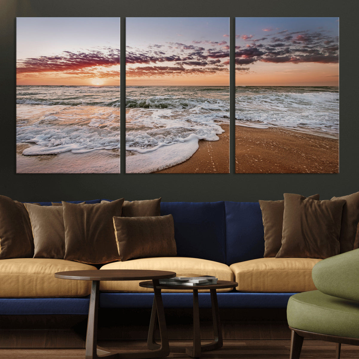 Ocean Sunset Wall Art Canvas Print | Sandy Shore and Gentle Waves