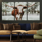 Texas Longhorn Wall Art Canvas Print | Framed Spotted Brown and White Bull