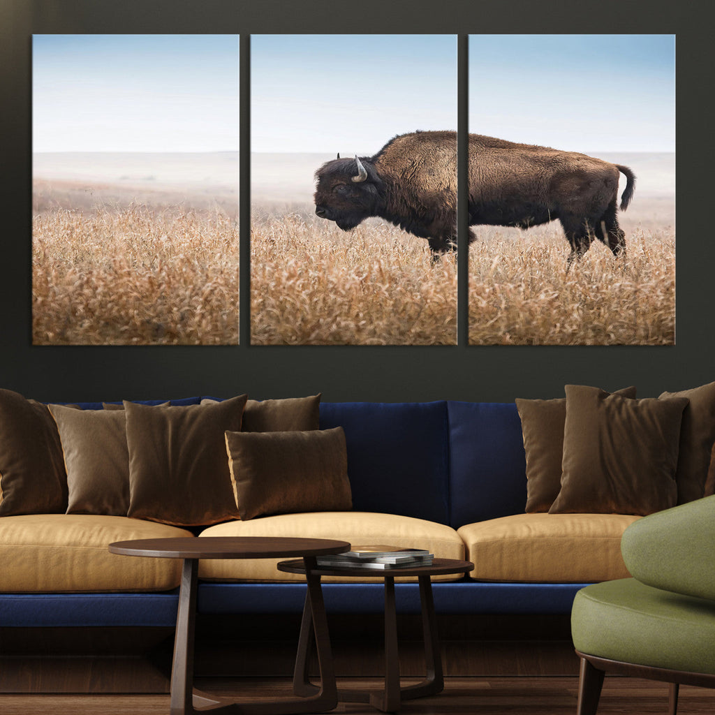 Wild Bison Wall Art | Framed Prairie Landscape Canvas