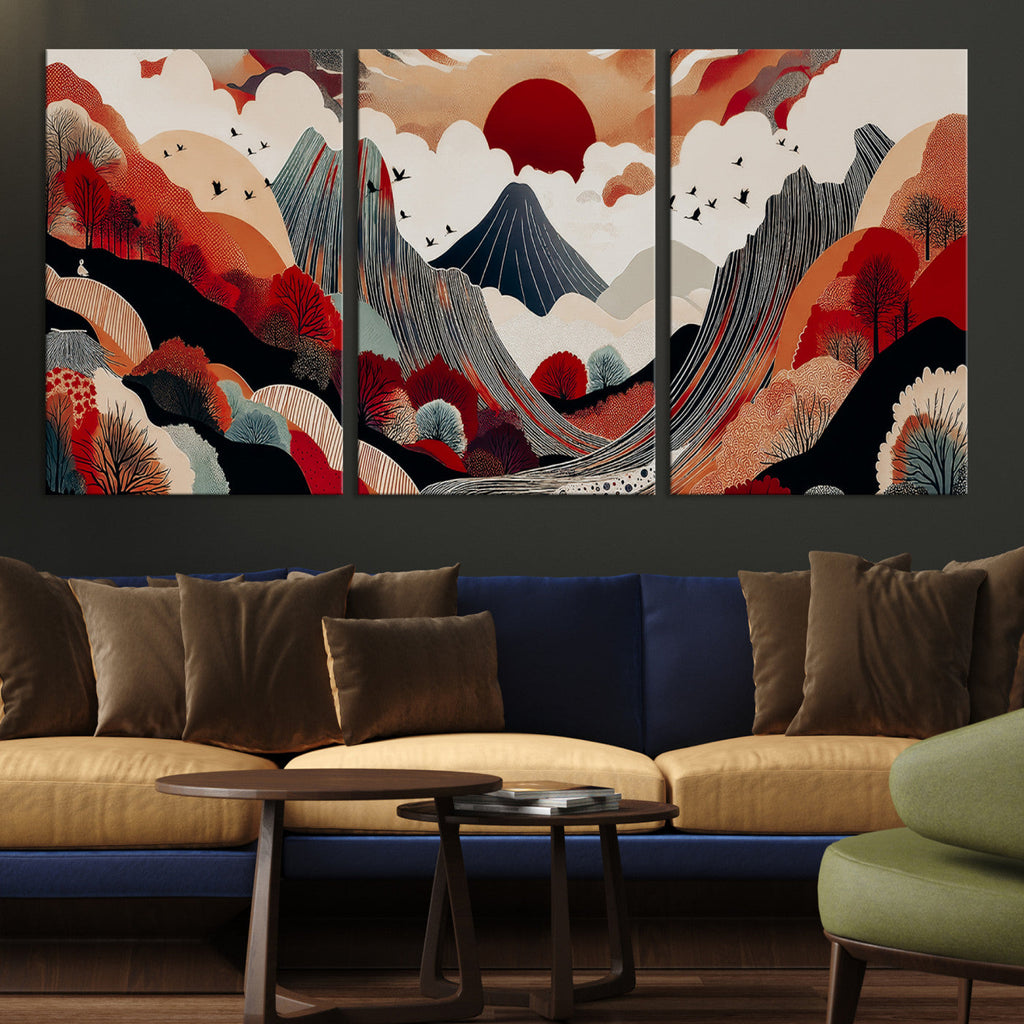 Abstract Mountain Wall Art | Framed Vibrant Landscape Canvas