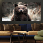 Brown Bear Wall Art Canvas Print, Framed Majestic Woodland Wildlife Cabin Art
