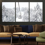 Snowy Ski Lift Wall Art | Framed Winter Mountain Canvas