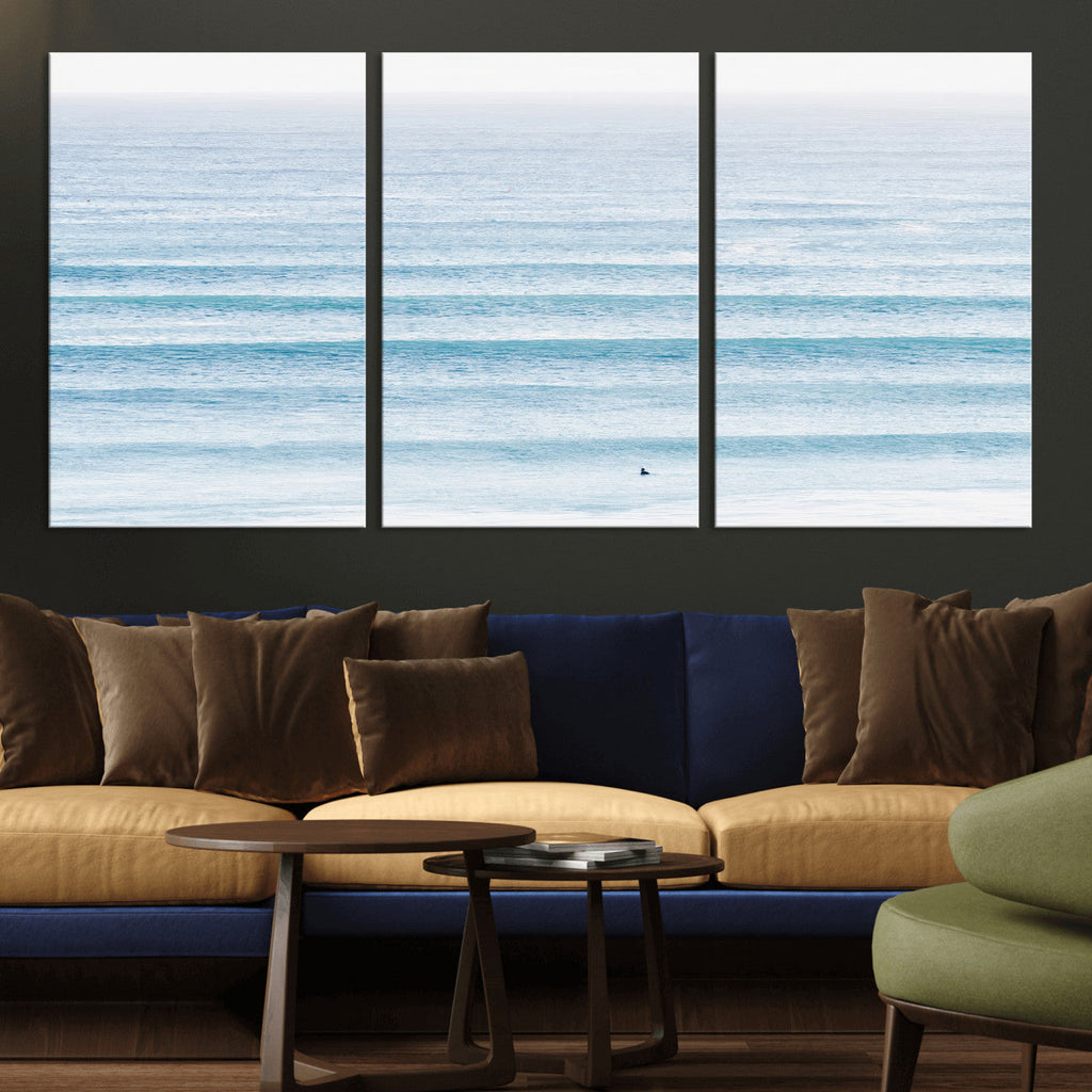 Ocean Wave Surfer Wall Art | Framed Minimal Seascape Canvas