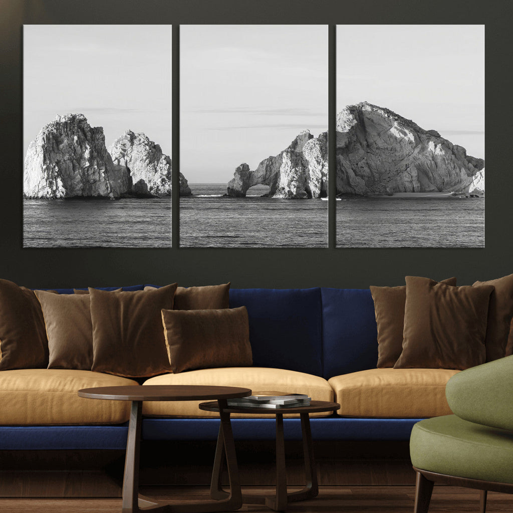 Coastal Wall Art | Framed Black White Ocean Canvas Artwork