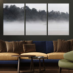 Surfer Fog Wall Art Canvas Print, Framed Foggy Beach and Coastal Surf Scene