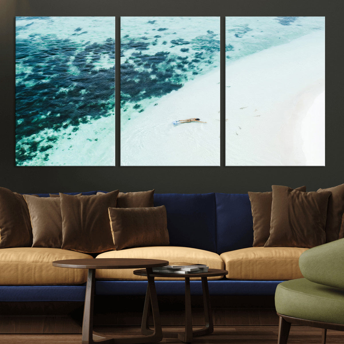 Minimal Beach Wall Art | Framed Ocean Swimming Canvas