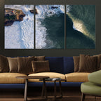 Ocean Wave Wall Art | Aerial Coastal View Canvas Artwork