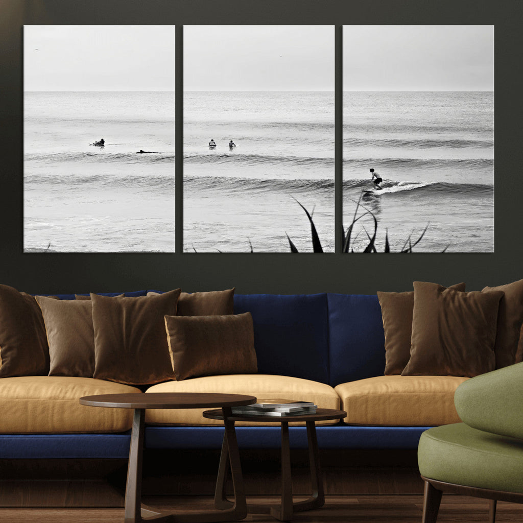 Surfer Silhouette Wall Art | Framed Calm Ocean Canvas