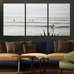 Surfer Silhouette Wall Art | Framed Calm Ocean Canvas