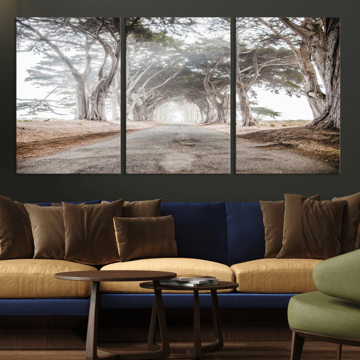 Cypress Tunnel Wall Art | Framed Misty Road Canvas Artwork