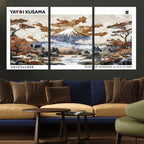 Modern Japanese Mount Fuji Canvas Art Print, Yayoi Kusama Wall Art, Framed Abstract Japanese Landscape