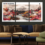 Modern Japanese Wall Art Canvas Print, Framed Abstract Mount Fuji Art, Yayoi Kusama Japanese Landscape