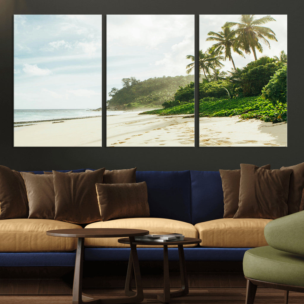 Relaxing Beach Wall Art Canvas Print, Framed Ocean View Coastal Serenity