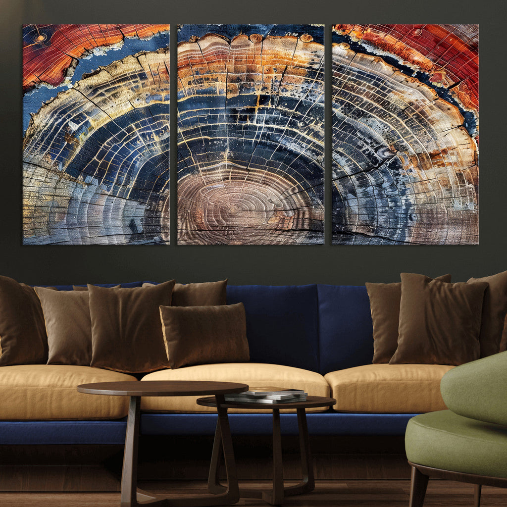 Tree Rings Wall Art Canvas Print, Framed Petrified Wood Art, Modern Rustic Decor