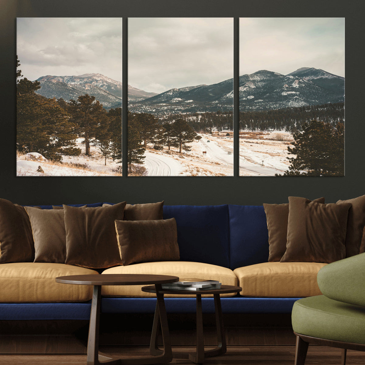 Mountain Landscape Wall Art Canvas Print, Framed Snowy Peaks Alpine Winter