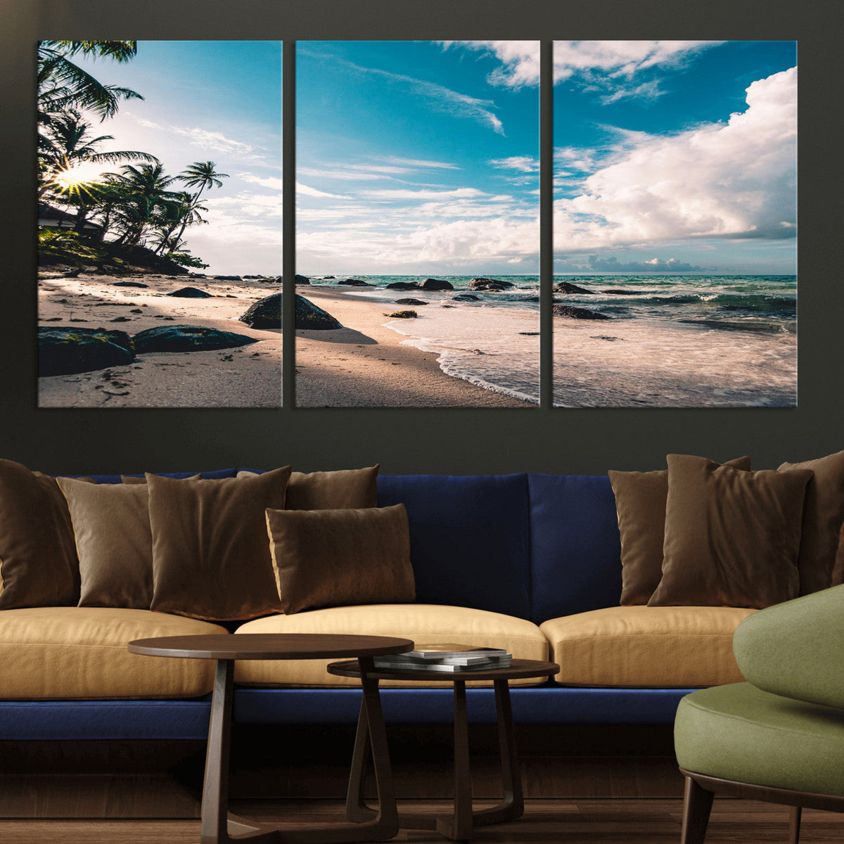 Tropical Beach Wall Art Canvas Print, Framed Ocean Waves Relaxing Seascape