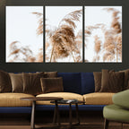 Pampas Grass Wall Art Canvas Print, Framed Neutral Tones Minimalist Boho