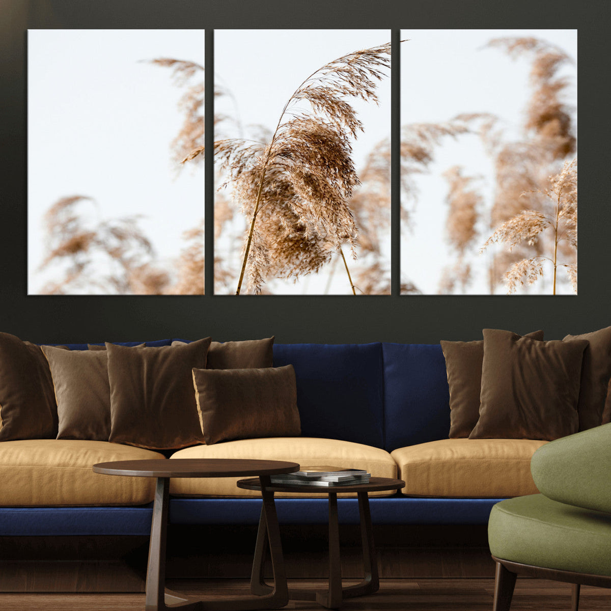 Pampas Grass Wall Art Canvas Print, Framed Neutral Tones Minimalist Boho