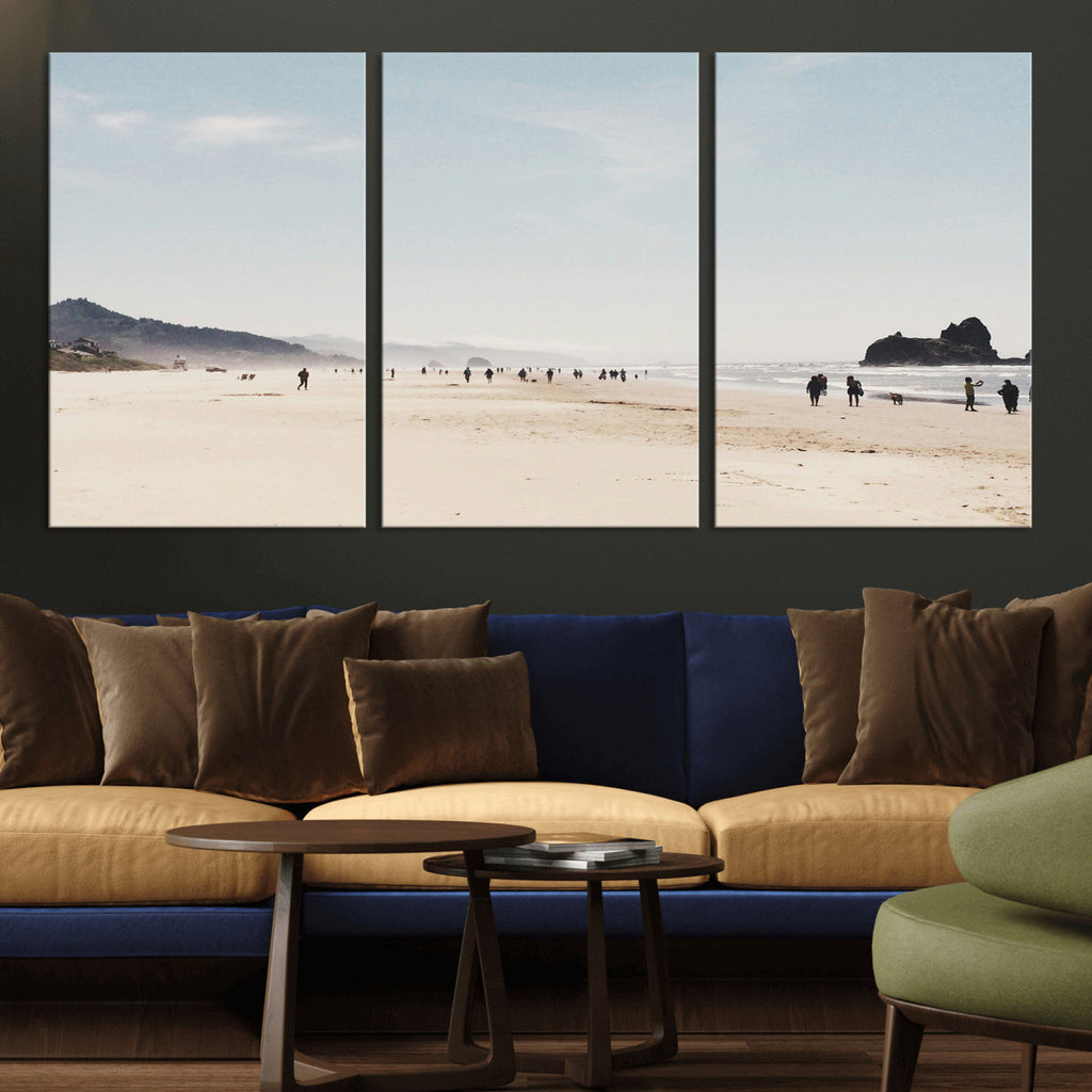 Minimalist Beach Wall Art Canvas Print, Framed Coastal Serenity Soft Sand