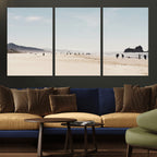Minimalist Beach Wall Art Canvas Print, Framed Coastal Serenity Soft Sand