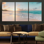 Beach Sunset Wall Art Canvas Print, Framed Ocean Waves Summer Escape