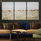 Bison Herd Wall Art Canvas Print, Framed Western Ranch Nature Scene