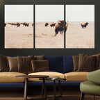 Bison Herd Wall Art Canvas Print, Framed Western Prairie Serenity