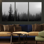 Misty Pines Wall Art Canvas Print, Framed Woodland Minimalist Black and White