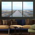 Beach Boardwalk Wall Art Canvas Print, Framed Coastal Serenity Ocean View