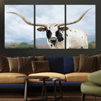 Texas Longhorn Wall Art Canvas Print, Framed Western Rustic Farmhouse