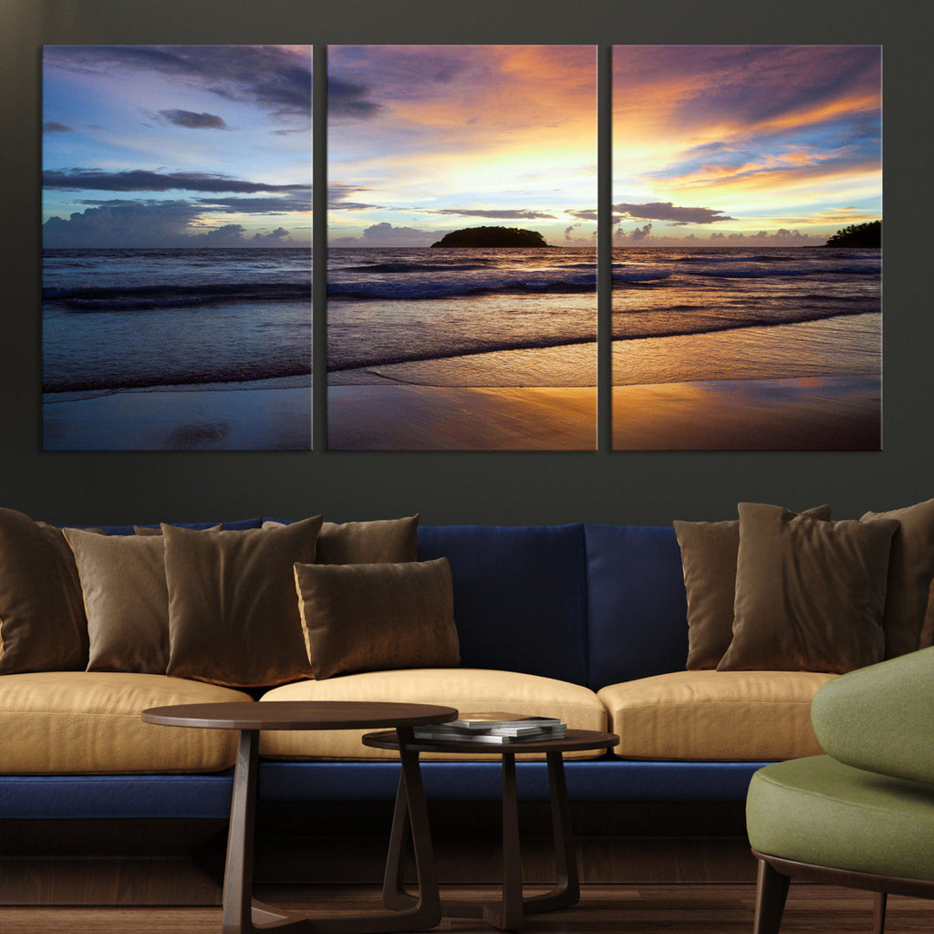 Beach Sunset Wall Art Canvas Print, Tropical Ocean Waves