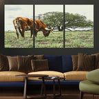 Texas Longhorn Wall Art Canvas Print, Rustic Western Ranch