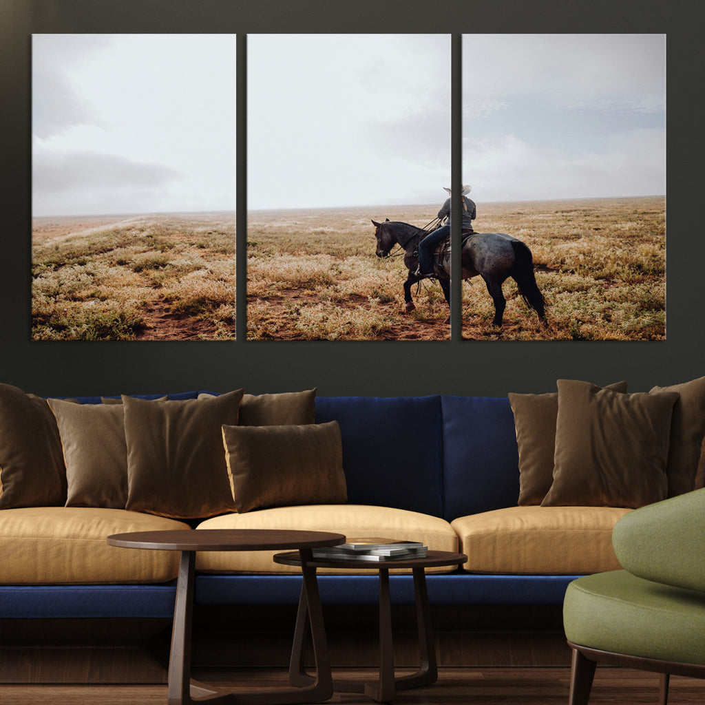Cowboy Wall Art Canvas Print, Framed Western Rustic Ranch Scene