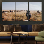 Western Wall Art Canvas Print, Framed Cowboy Cattle Drive Scene