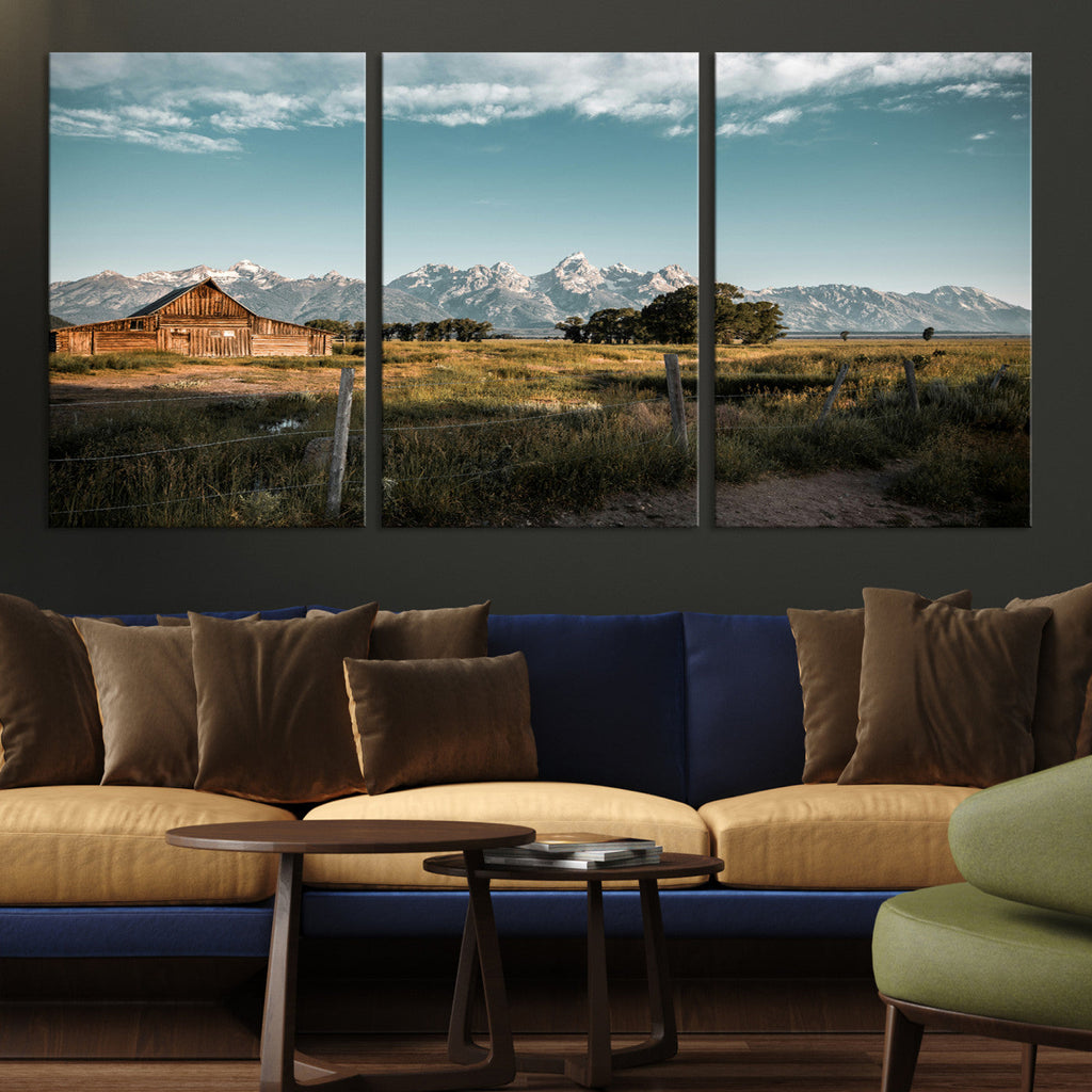 Rustic Farmhouse Wall Art Canvas Print, Teton Range Mormon Row Barn