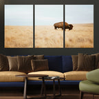 Buffalo Wall Art Canvas Print, Framed Western Wildlife Rustic Prairie Scene