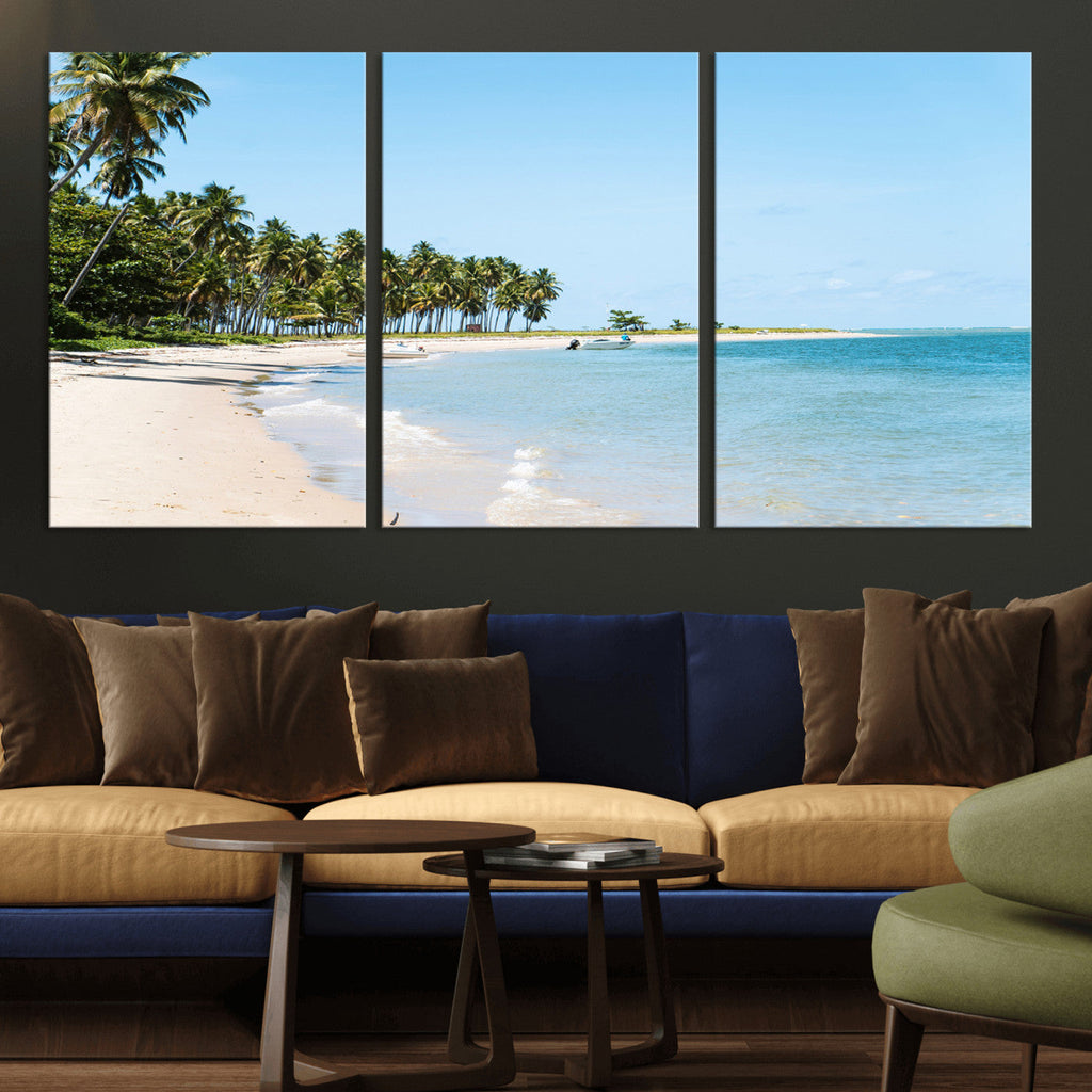 Palm Tree Coast Wall Art Canvas Print, Framed Island Getaway with Crystal Blue Water