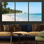 Palm Tree Coast Wall Art Canvas Print, Framed Island Getaway with Crystal Blue Water