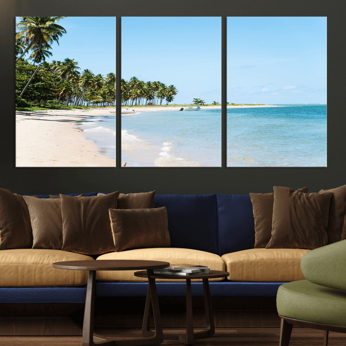 Palm Tree Coast Wall Art Canvas Print, Framed Island Getaway with Crystal Blue Water