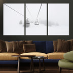 Ski Lift Wall Art Canvas Print, Framed Snowy Landscape Art, Alpine Adventure Nordic Minimalist Decor