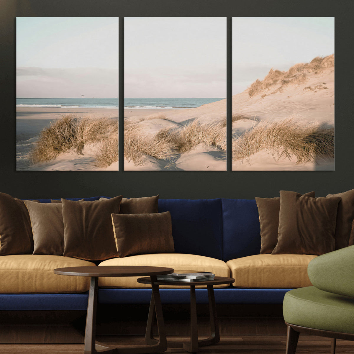 Beach Landscape Wall Art Canvas Print, Framed Sand Dune Photography, Minimalist Seascape Coastal Decor