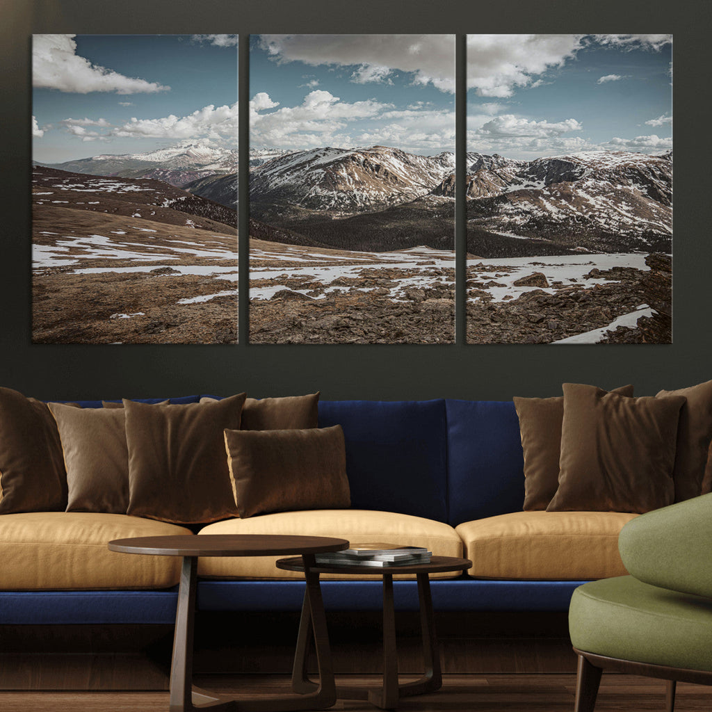Mountain Landscape Wall Art Canvas Print, Framed Snowy Peaks Art, Rugged Highlands Rustic Adventure Decor